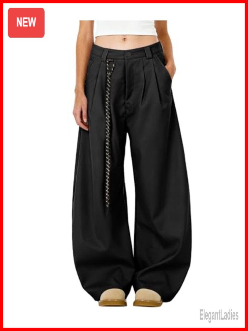 Women's Mid Rise Barrel Leg Wide Leg Pleated Casual Trousers Loose Fit